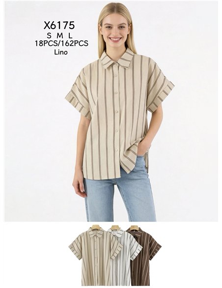 Camisa de lino rayas de manga corta