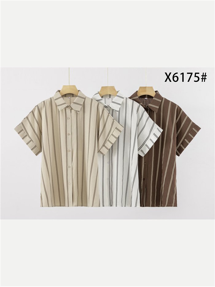 Camisa de lino rayas de manga corta