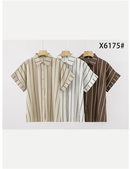 Camisa de lino rayas de manga corta