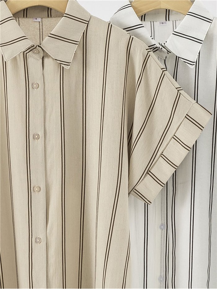 Camisa de lino rayas de manga corta