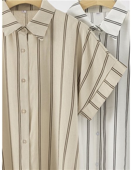 Camisa de lino rayas de manga corta