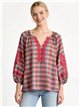 Blusa cuadros con bordado y manga abullonada