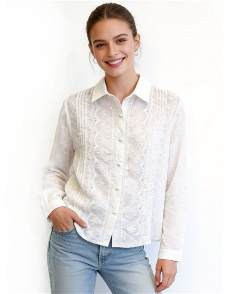 Baumwollhemd mit Biesen und Spitze