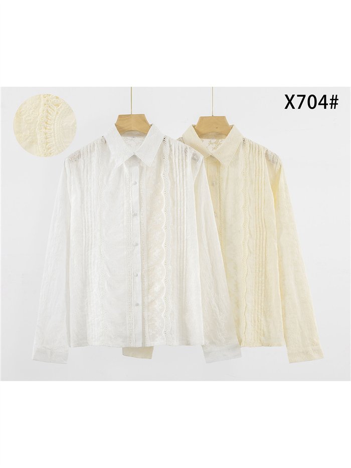 Baumwollhemd mit Biesen und Spitze