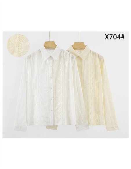 Baumwollhemd mit Biesen und Spitze