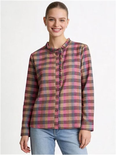 Blusa de cuadros con volante frontal