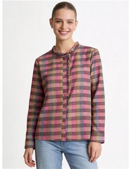 Camicetta a quadri con volant sul davanti