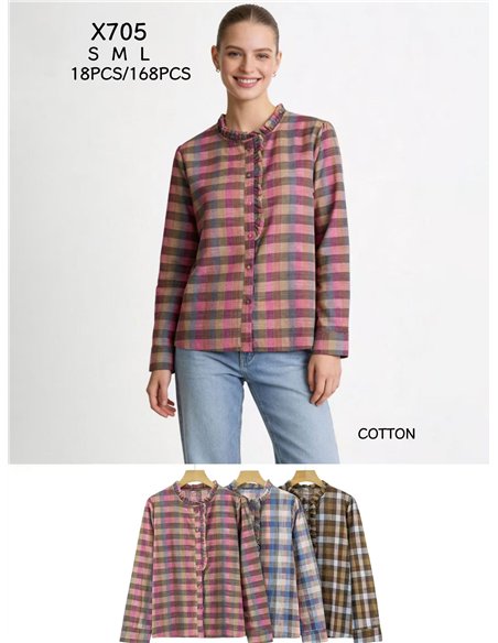 Camicetta a quadri con volant sul davanti