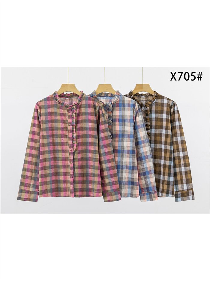 Camicetta a quadri con volant sul davanti