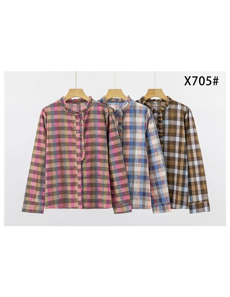 Camicetta a quadri con volant sul davanti