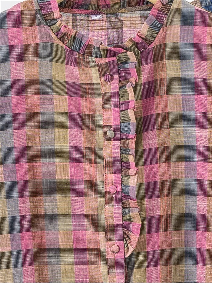 Camicetta a quadri con volant sul davanti