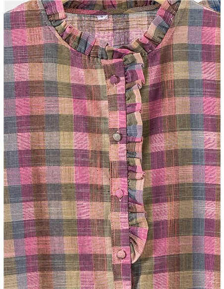 Camicetta a quadri con volant sul davanti