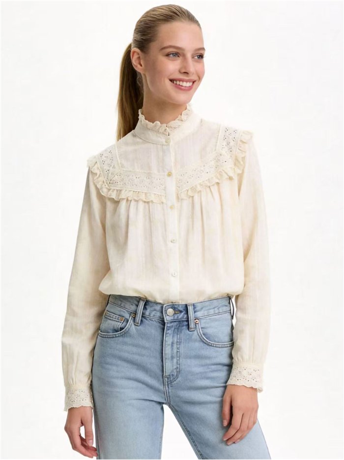Blusa de algodón con canesú de encaje