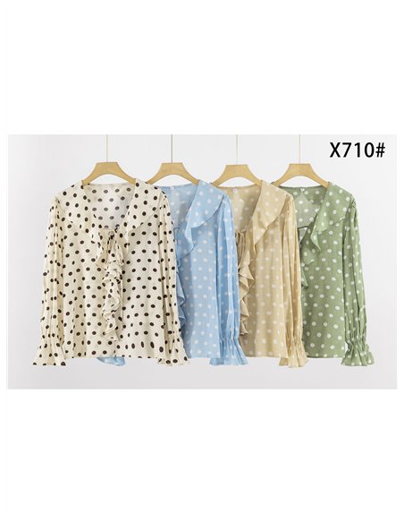 Gepunktete Bluse mit Rüschen