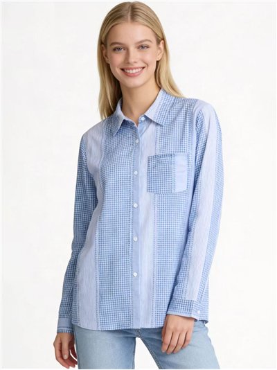 Camisa patchwork de rayas y vichy