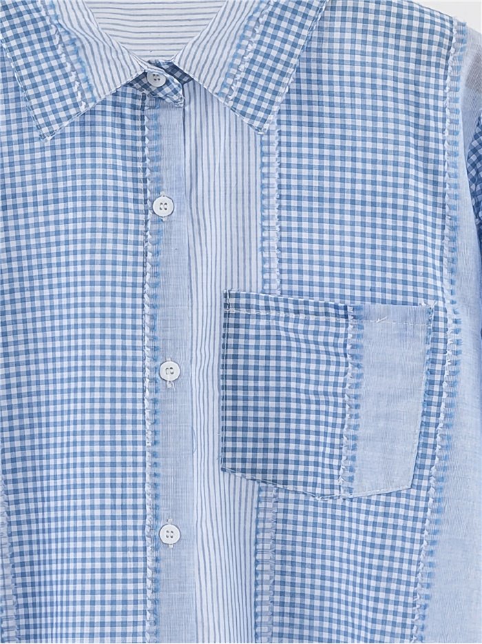 Camisa patchwork de rayas y vichy