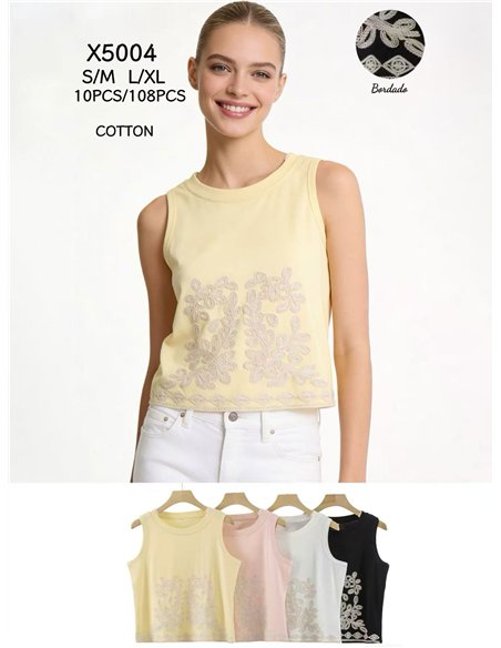 Top sin mangas con bordado floral