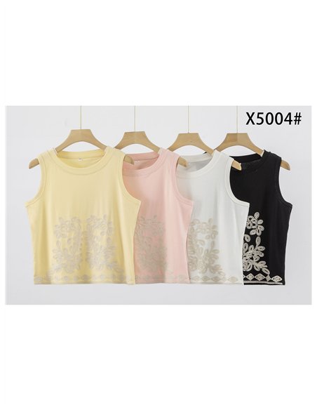 Top sin mangas con bordado floral