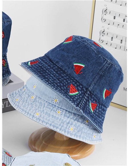 Playful embroidered denim bucket hat