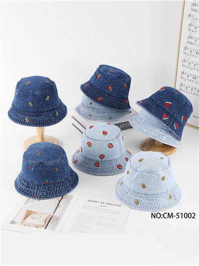 Playful embroidered denim bucket hat 2