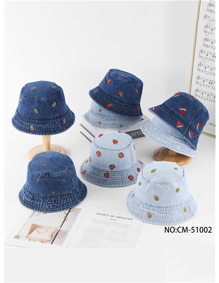 Playful embroidered denim bucket hat