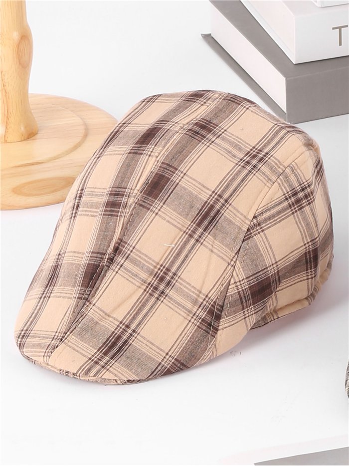 Gorra plana de cuadros retro
