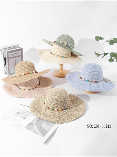 Sombrero de rafia con abalorios marinos 2