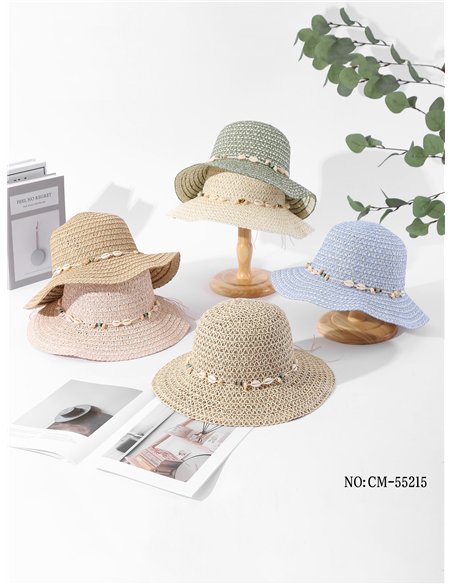 Sombrero de rafia con conchas