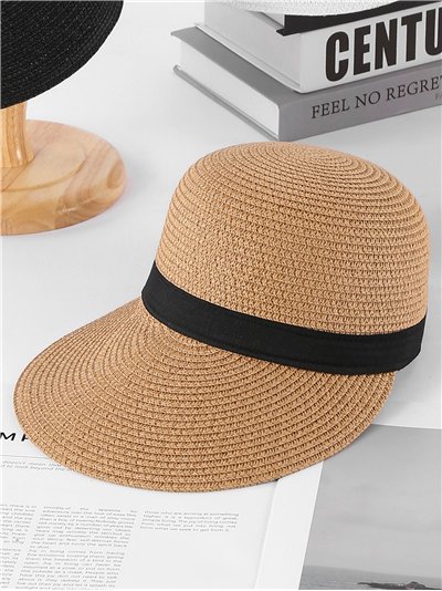 Visera de rafia con cinta negra