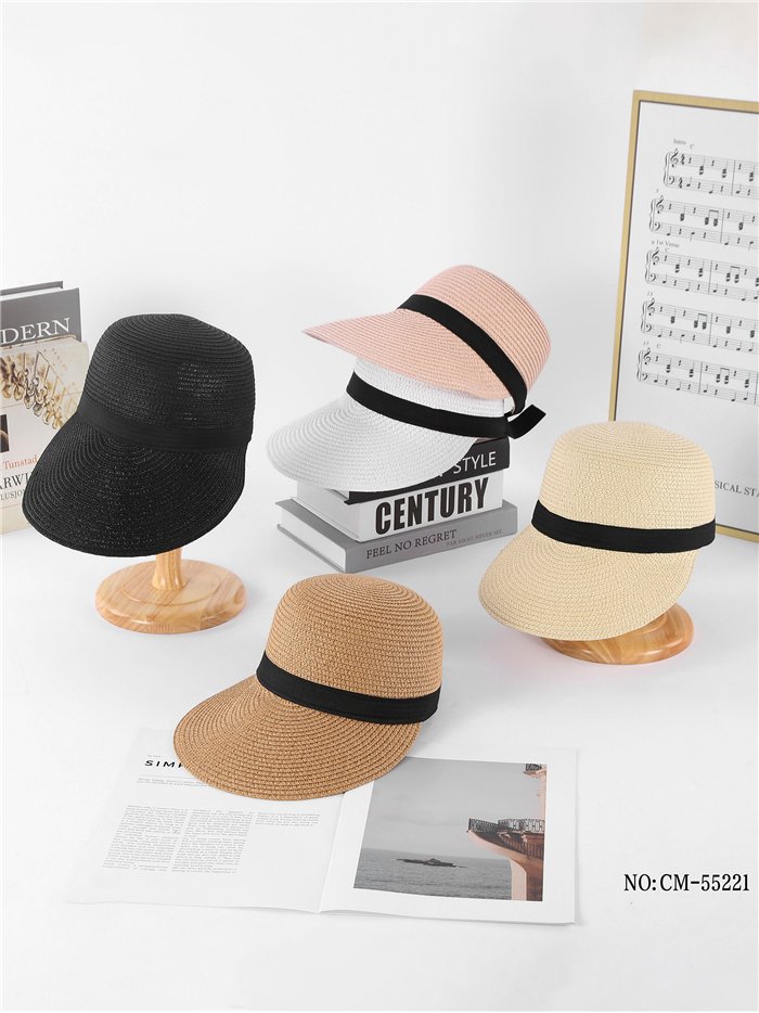 Viseira de ráfia com fita preta