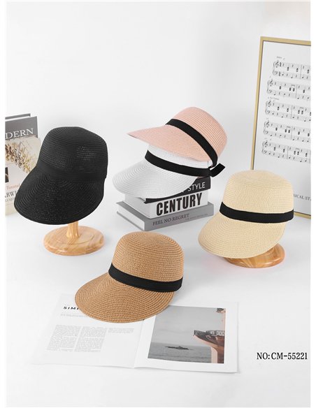 Viseira de ráfia com fita preta