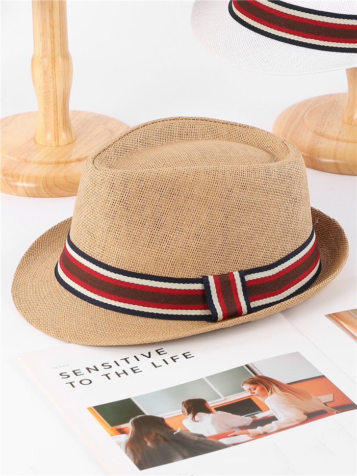 Sombrero fedora de rafia con cinta tricolor