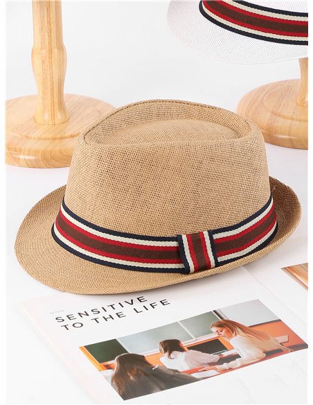 Sombrero fedora de rafia con cinta tricolor