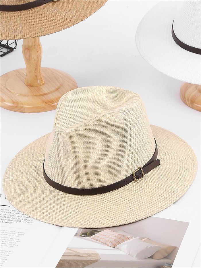 Sombrero fedora de rafia con cinturón