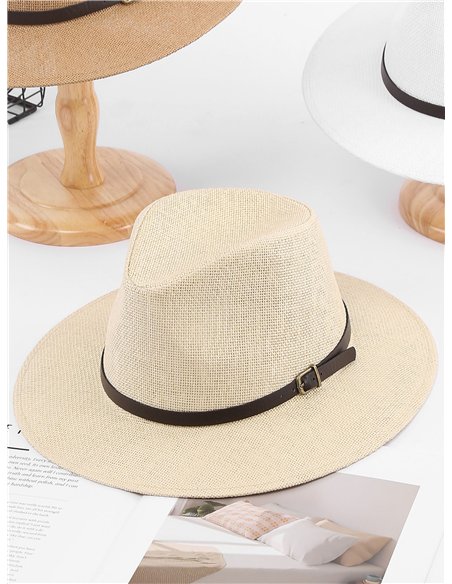 Sombrero fedora de rafia con cinturón