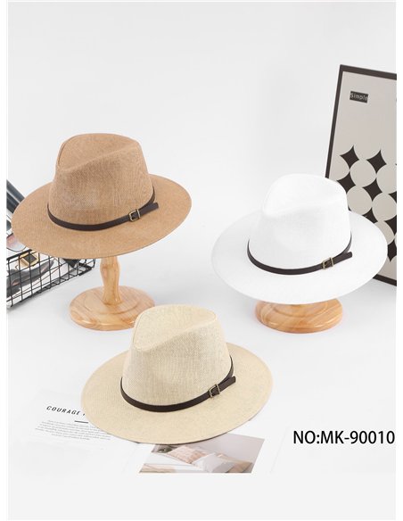 Sombrero fedora de rafia con cinturón