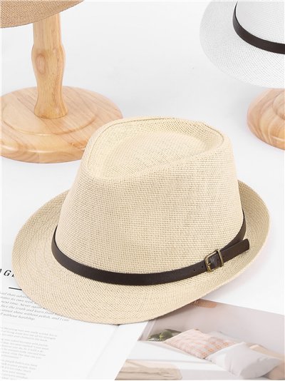 Sombrero fedora de rafia con correa clásica