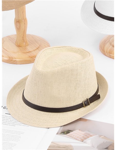 Sombrero fedora de rafia con correa clásica