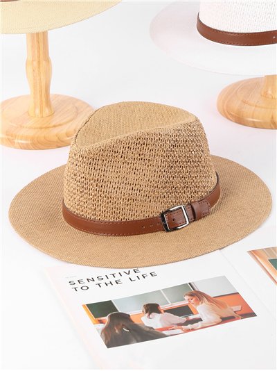 Sombrero fedora de rafia con hebilla