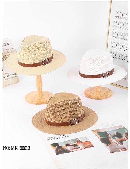 Chapéu fedora de ráfia com fivela