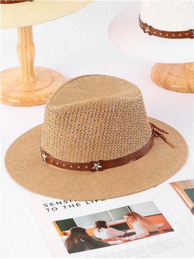 Sombrero fedora de rafia con estrellas