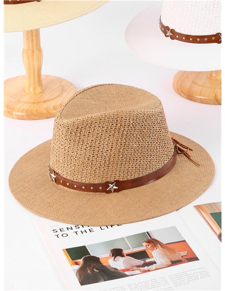 Raffia-Fedora-Hut mit Sternen