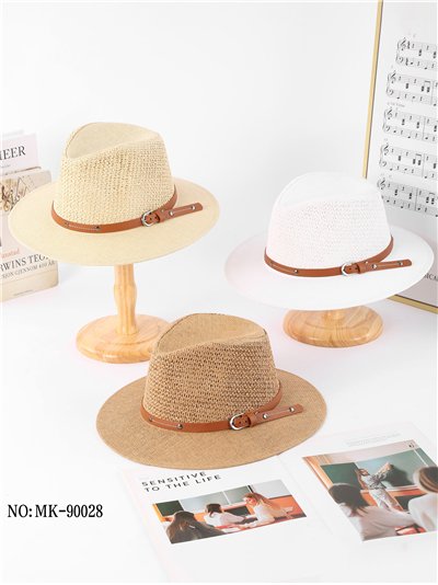 Sombrero fedora de rafia con cinturón tachas 2