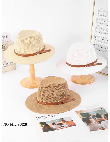 Cappello fedora in rafia con cintura borchiata