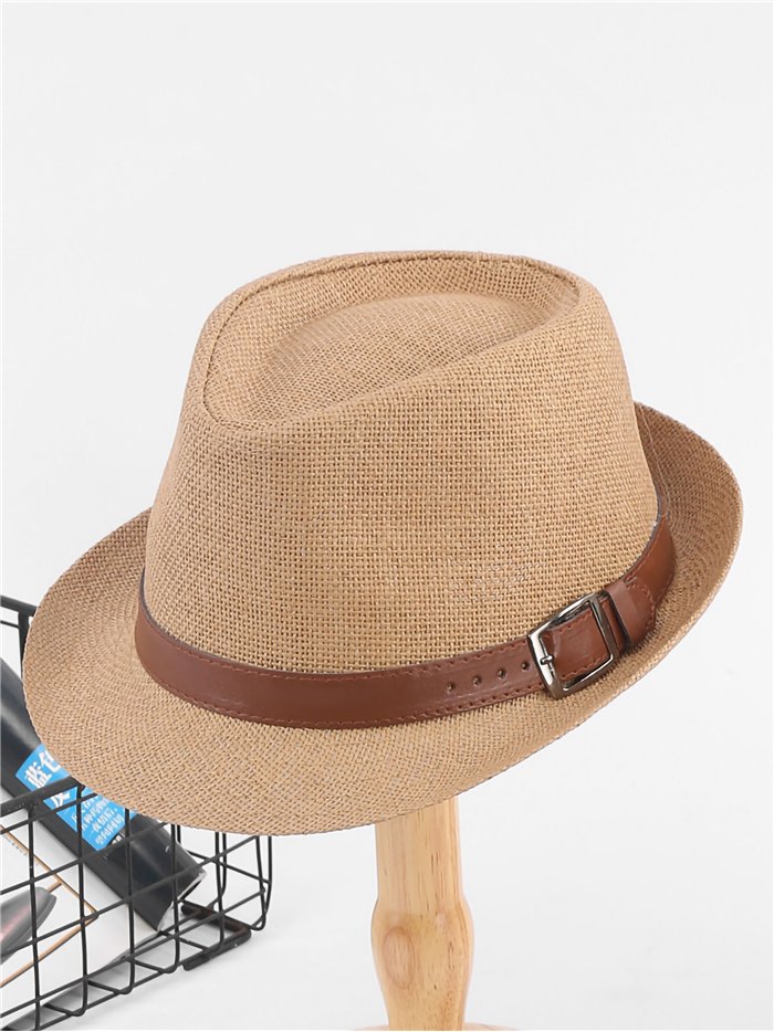 Sombrero fedora de rafia con correa lisa