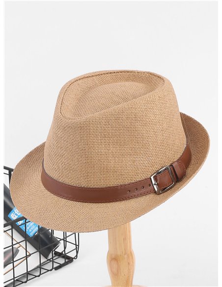 Sombrero fedora de rafia con correa lisa