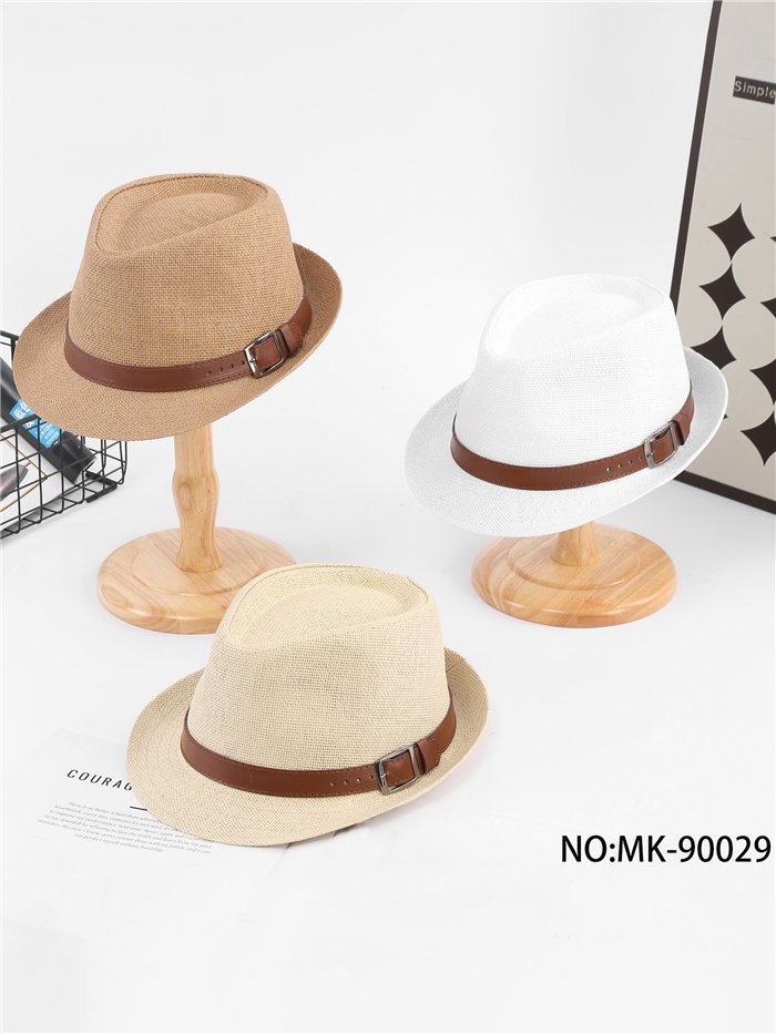 Sombrero fedora de rafia con correa lisa