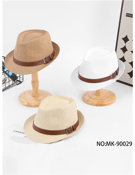 Sombrero fedora de rafia con correa lisa