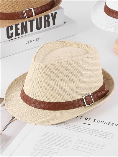Sombrero fedora de rafia con banda trenzada
