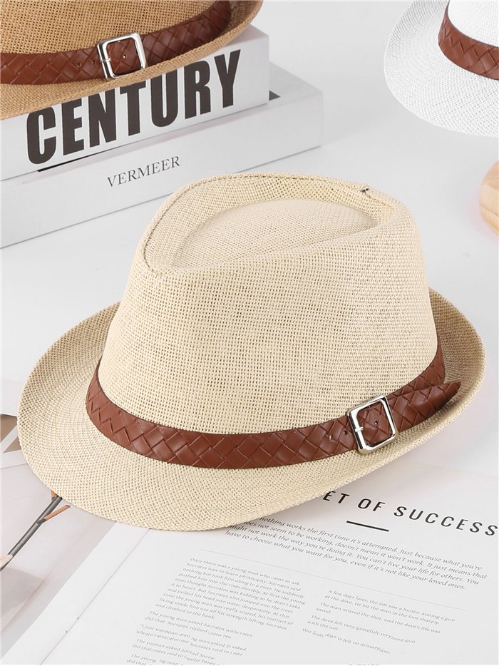 Sombrero fedora de rafia con banda trenzada